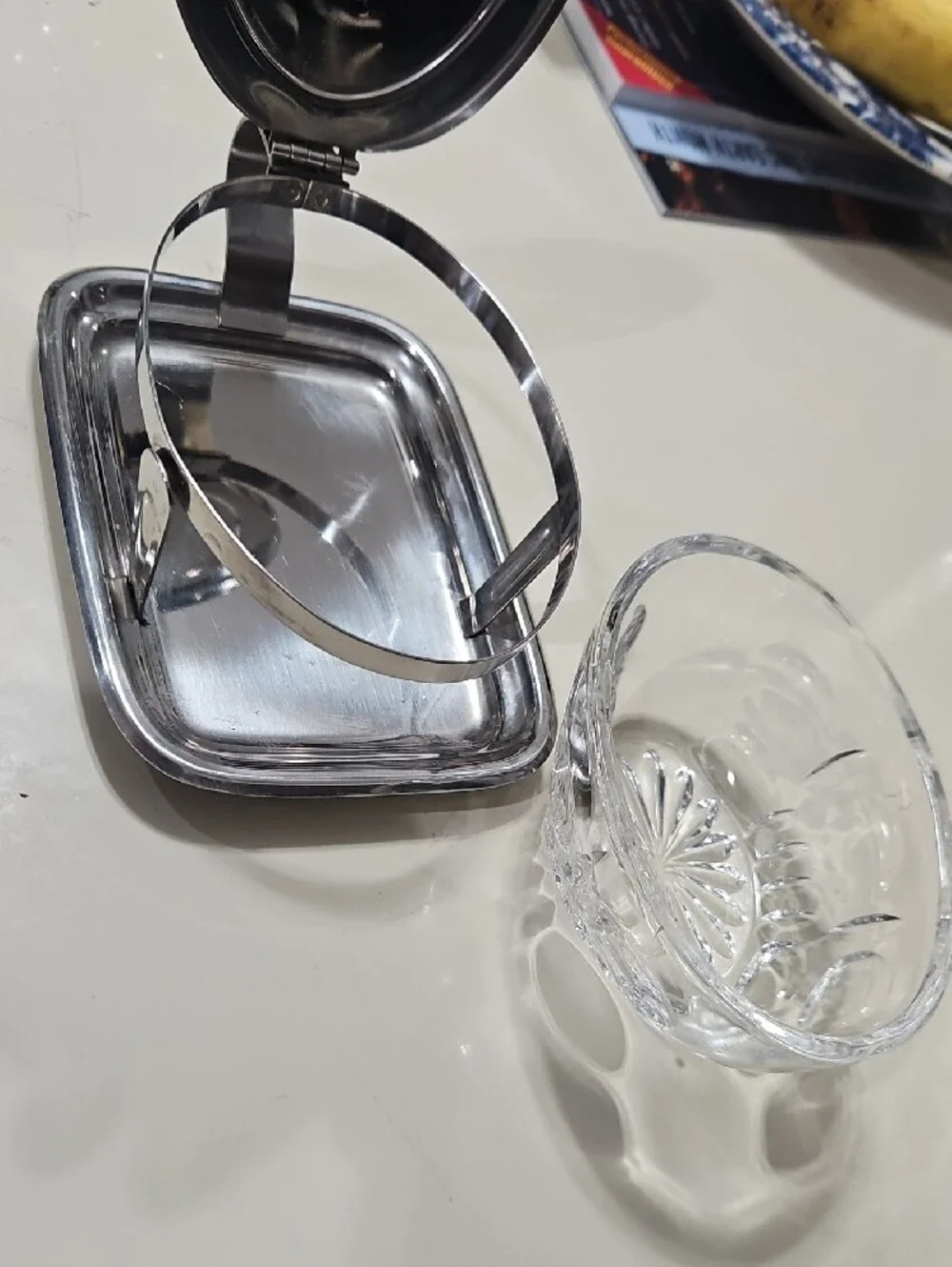 Vintage Style Silver-Plated Covered Crystal Butter Dish